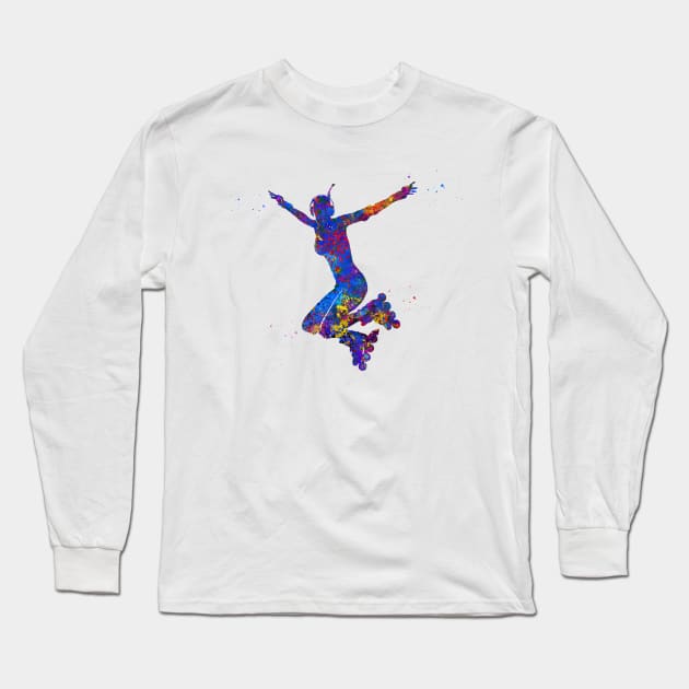 Roller skating girl Long Sleeve T-Shirt by erzebeth